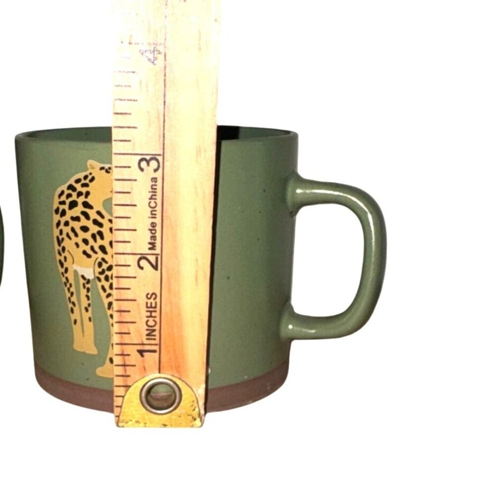 Set Of 2 Green Ceramic Cheetah Print Coffee Mugs - 3.5" Tall & 4" Diameter - Picture 4 of 5